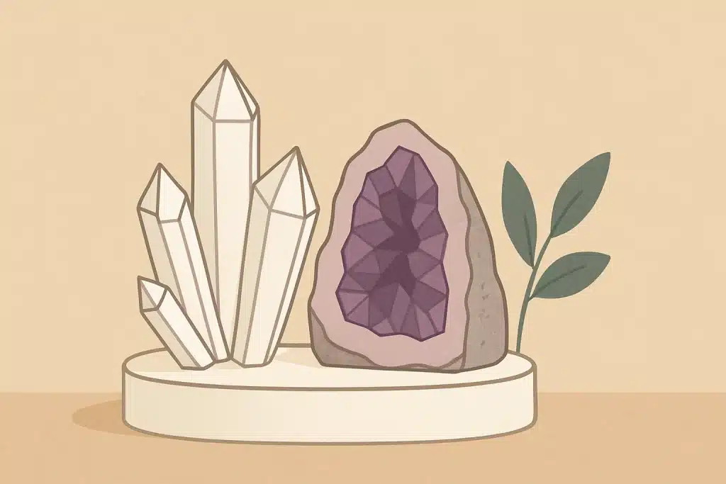Single large rock crystal or amethyst geode in minimalism