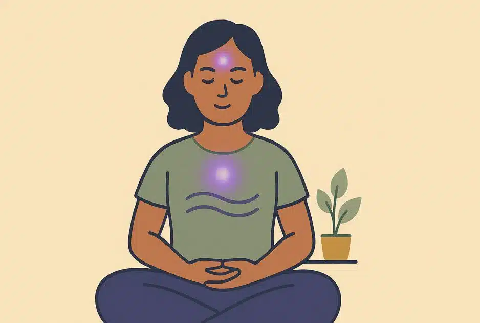 Persoon oefent Breath Awareness, gericht op het punt tussen de wenkbrauwen